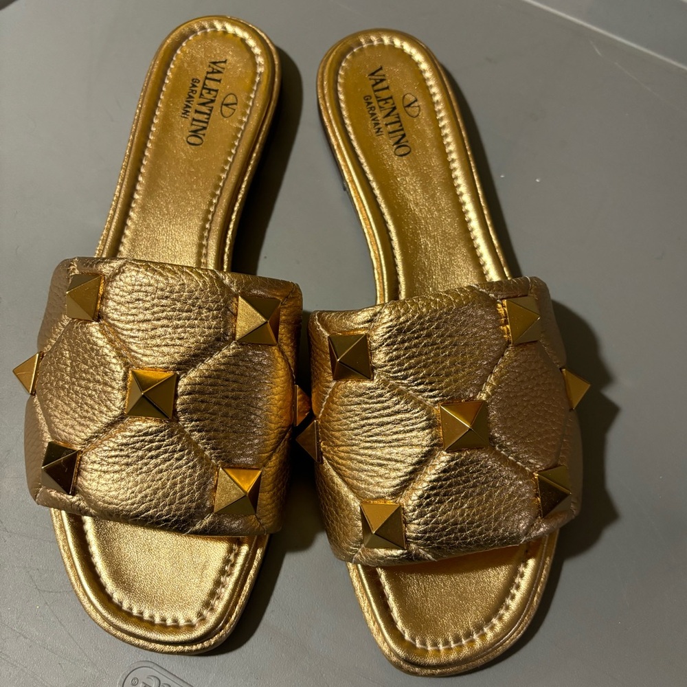 Valentino Gold Metallic Sandals with Braided Strap